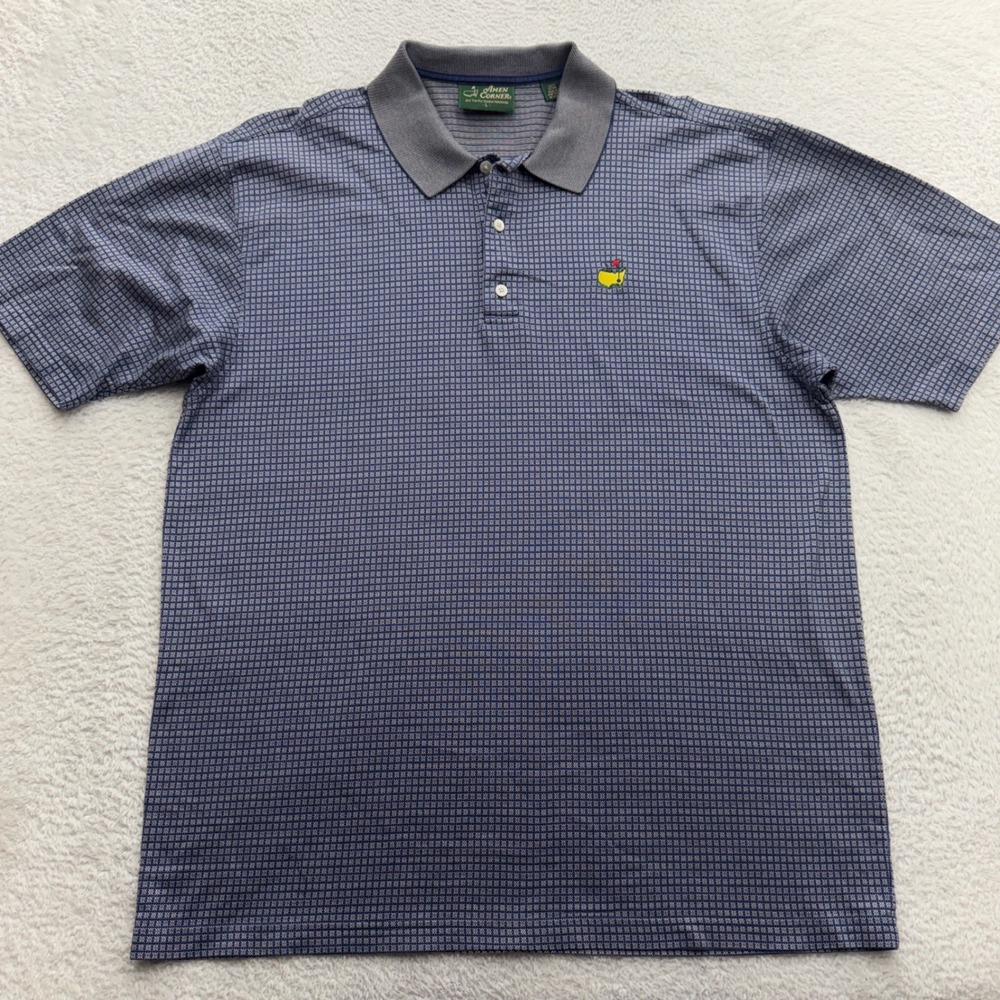 Amen Corner Masters Golf Polo Shirt Mens Large Blue Mercerized Cotton Geometric